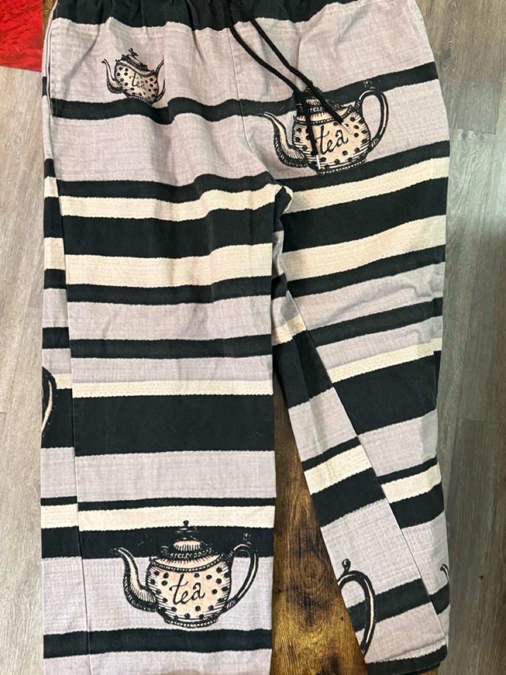 Striped Black & Cream Tea-Print Lounge Pants